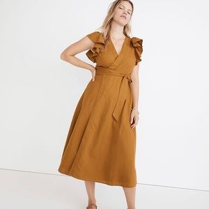 Madewell linen blend wrap midi dress